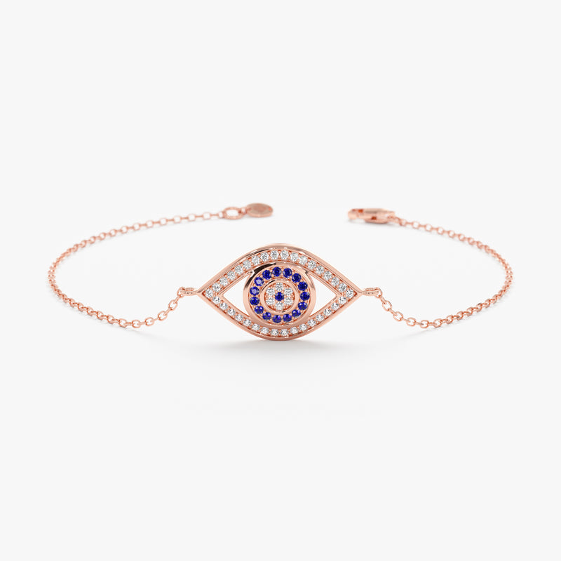Rose Gold Diamond Sapphire Evil Eye Bracelet