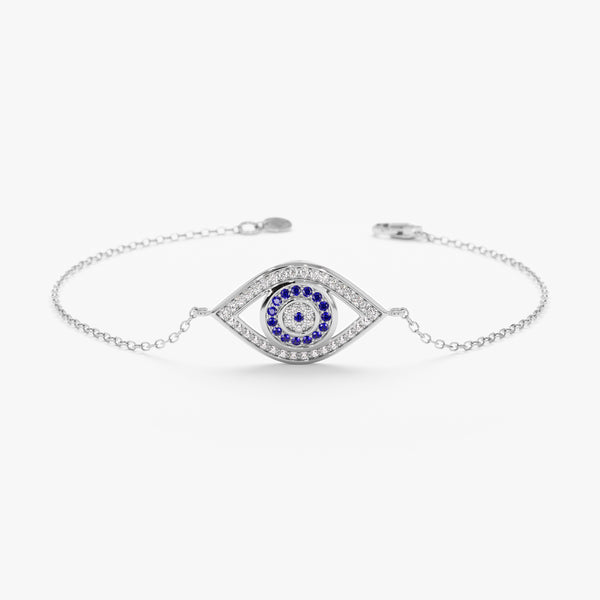 White Gold Diamond Sapphire Evil Eye Bracelet