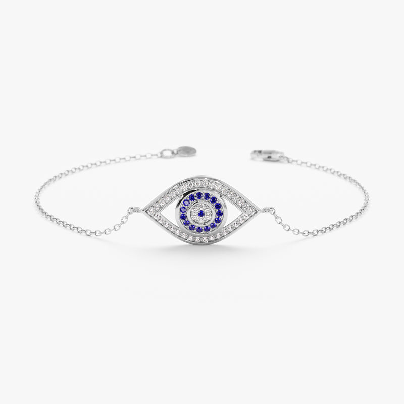 White Gold Diamond Sapphire Evil Eye Bracelet