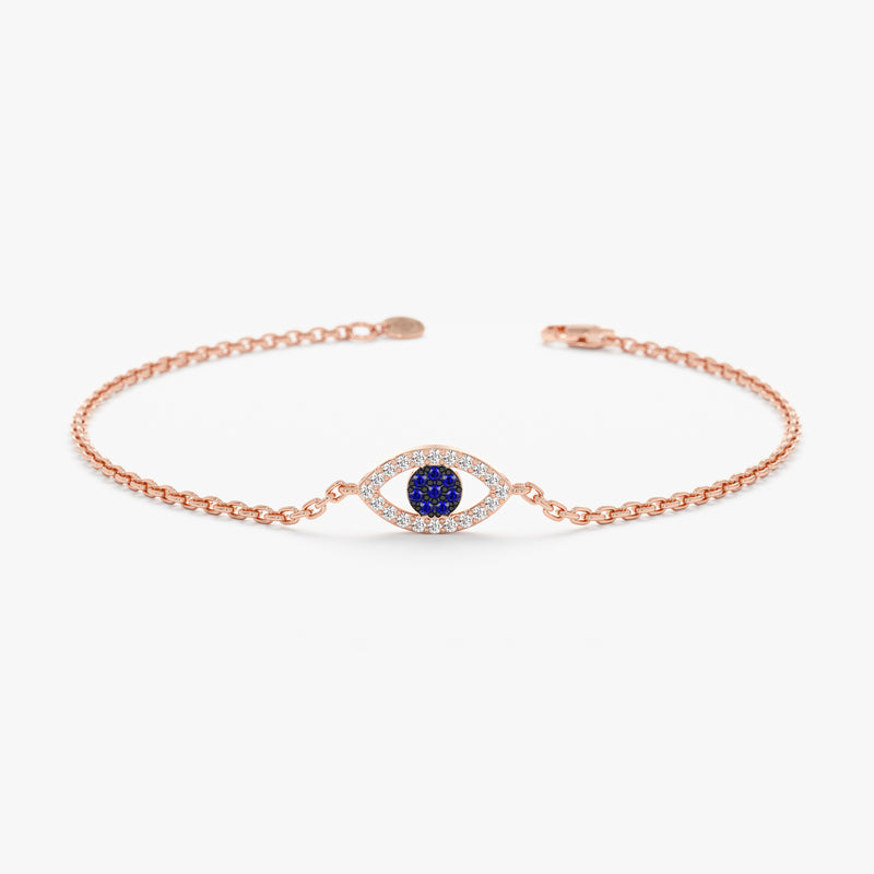 Rose Gold Diamond Sapphire Evil Eye Bracelet