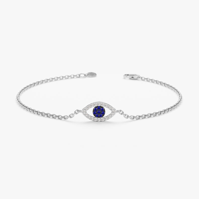 White Gold Diamond Sapphire Evil Eye Bracelet