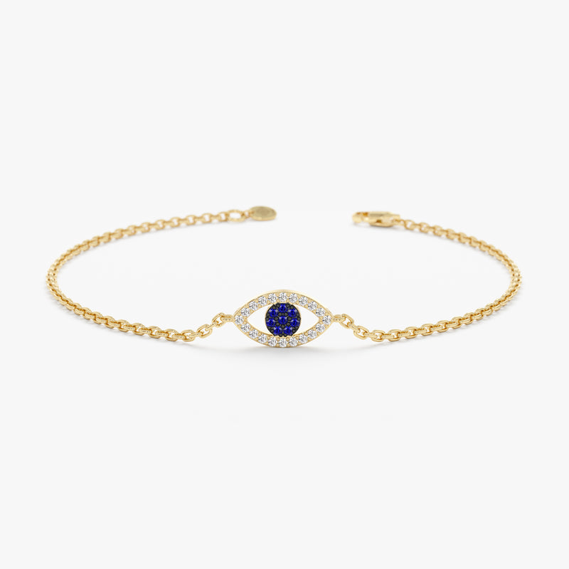 Pave Diamond and Sapphire Evil Eye Bracelet
