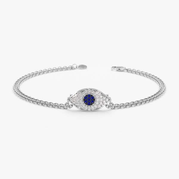 White Gold Diamond Sapphire Evil Eye Bracelet
