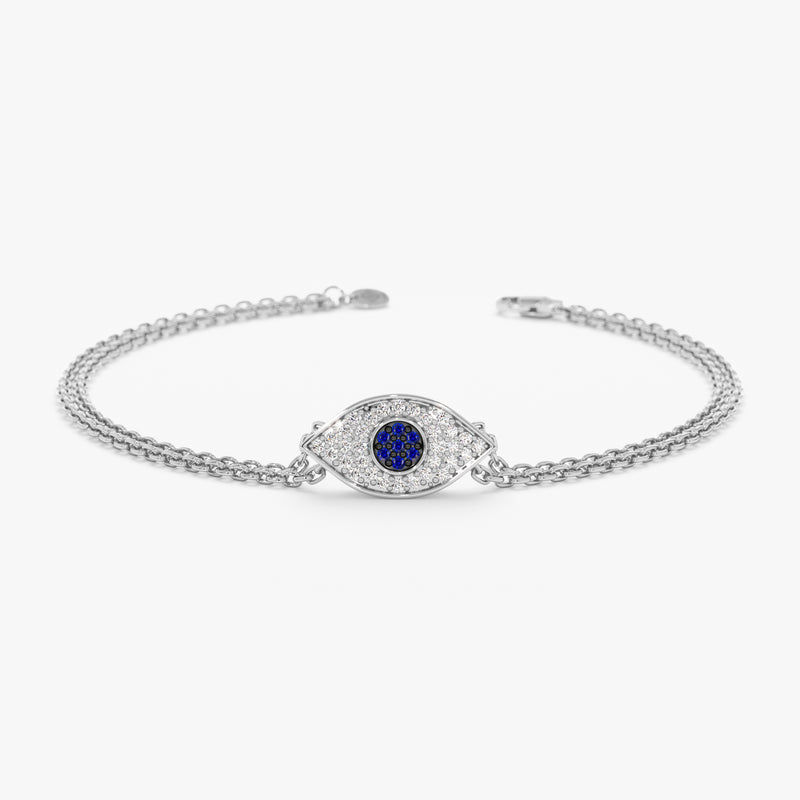 White Gold Diamond Sapphire Evil Eye Bracelet