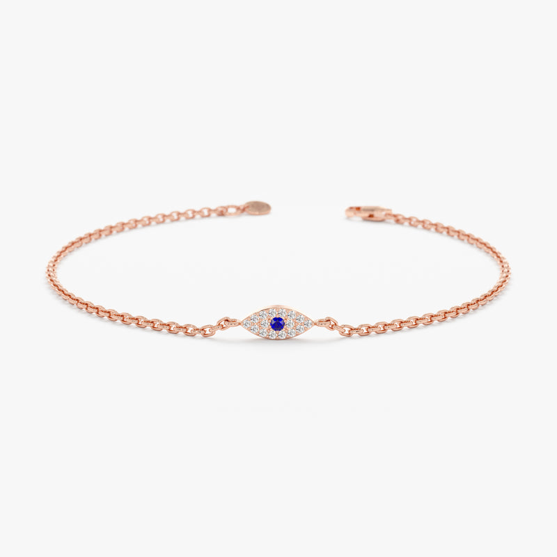 Rose Gold Sapphire and Diamond Evil Eye Bracelet