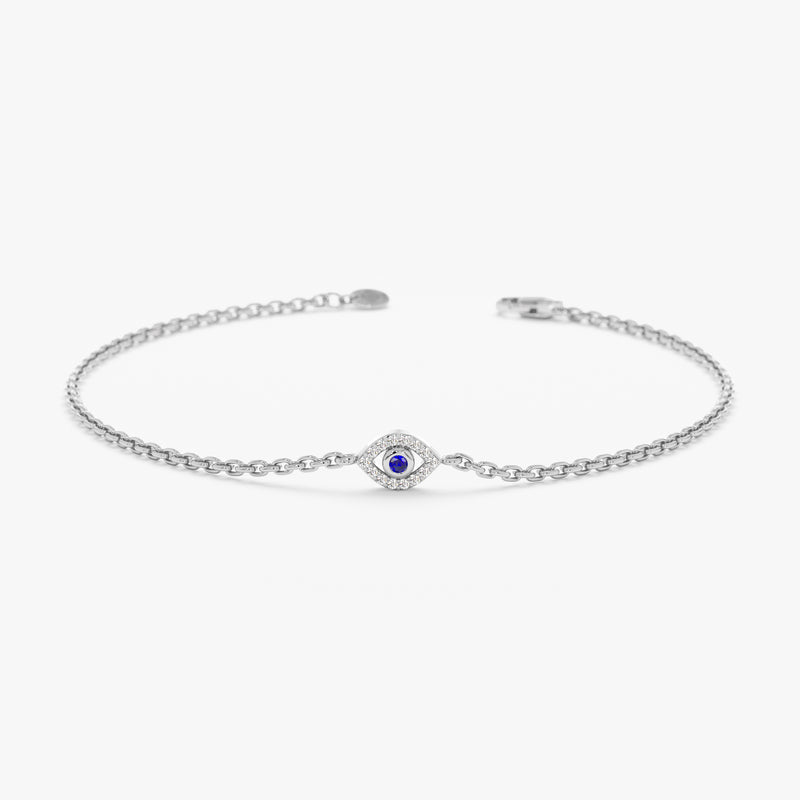 White Gold Diamond Sapphire Evil Eye Bracelet