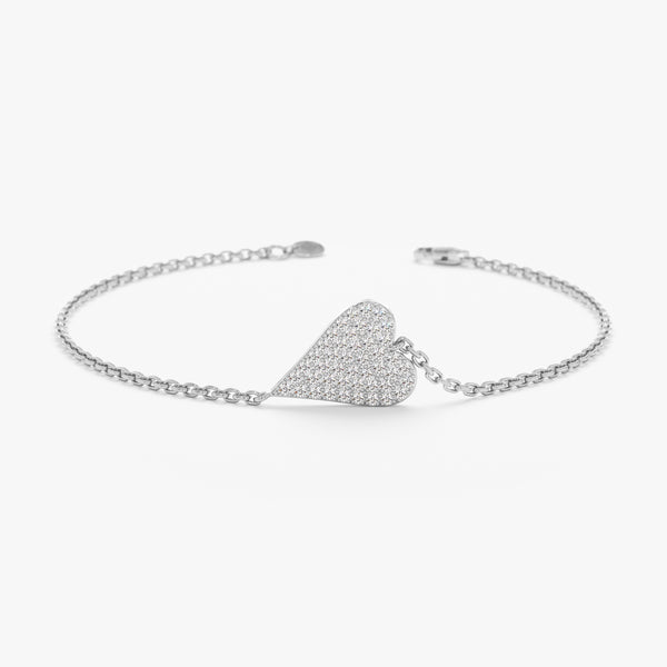 White Gold Pave Diamond Heart Bracelet