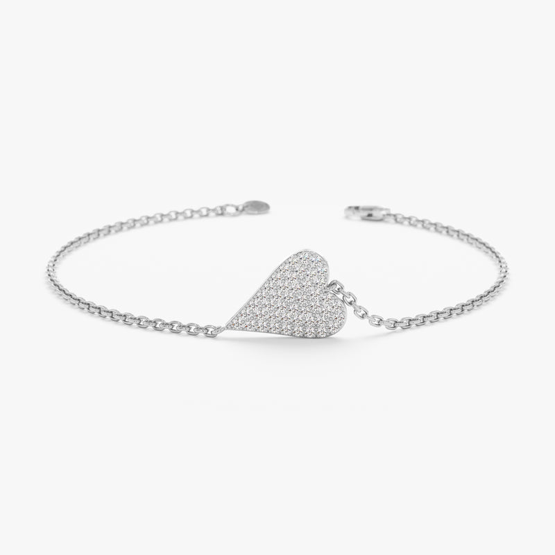 White Gold Pave Diamond Heart Bracelet