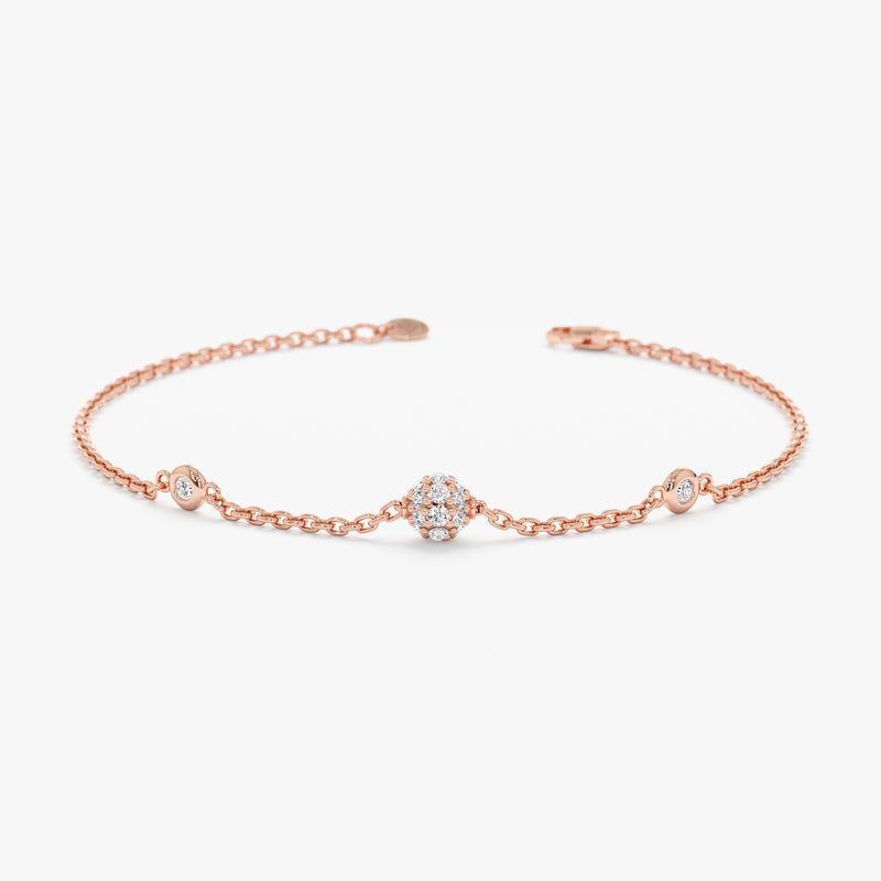 Rose Gold Natural Diamond Ball Bracelet