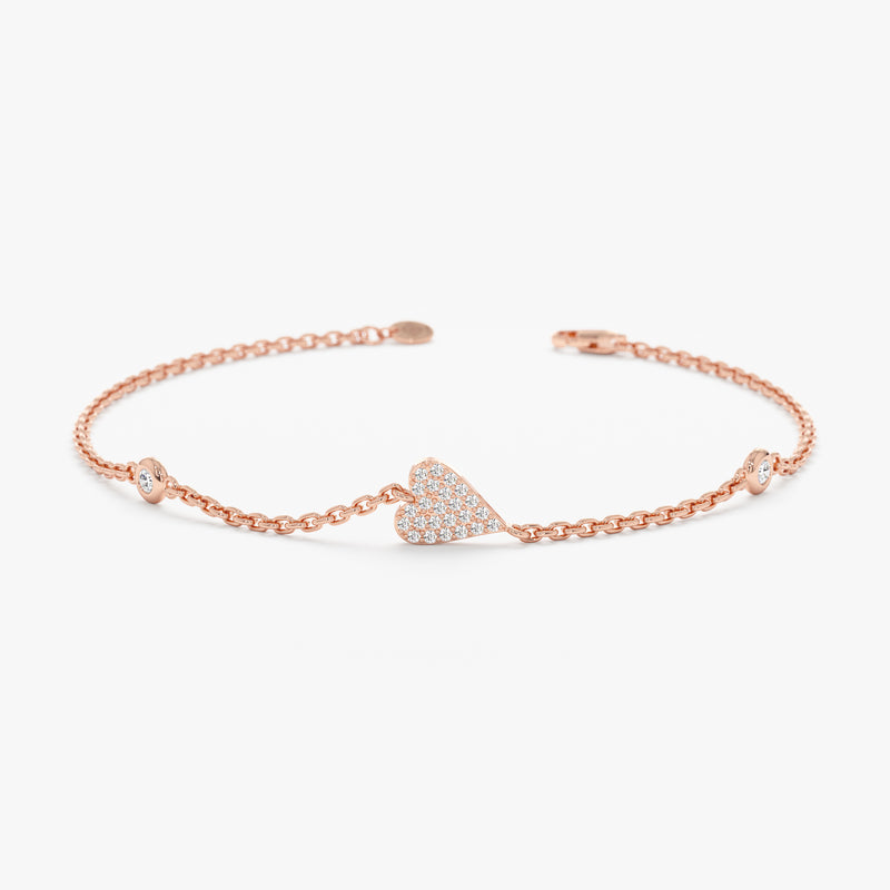 Rose Gold Heart Bracelet with Bezel Diamonds