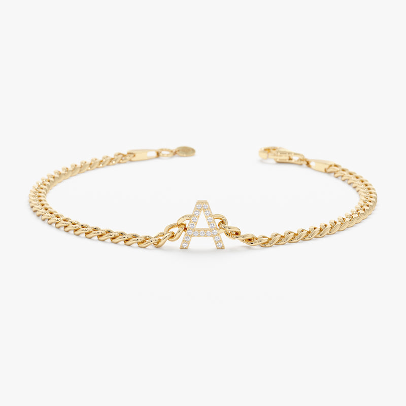 Diamond Initial Cuban Chain Bracelet