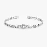 White Gold Cuban Chain Evil Eye Bracelet with Diamond