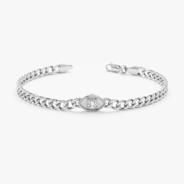 White Gold Cuban Chain Evil Eye Bracelet with Diamond