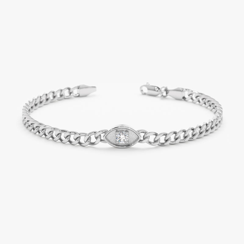 White Gold Cuban Chain Evil Eye Bracelet with Diamond