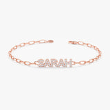 Rose Gold Diamond Name Bracelet with Paperclip Chain 