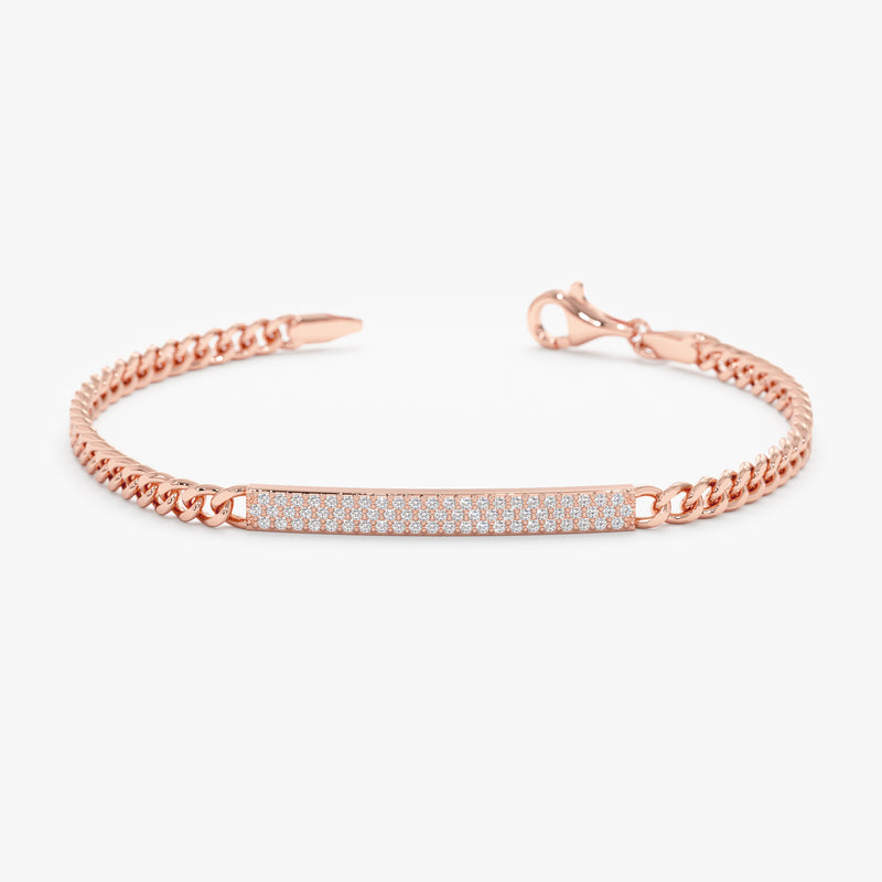Rose Gold Diamond Cuban Chain ID Bracelet