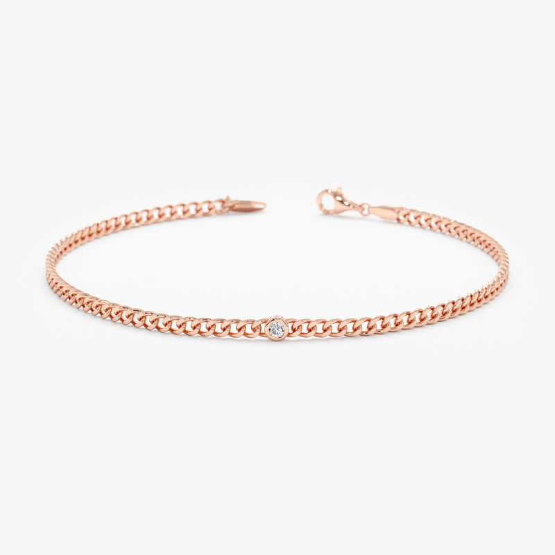 Rose Gold Bezel Diamond Cuban Chain Bracelet