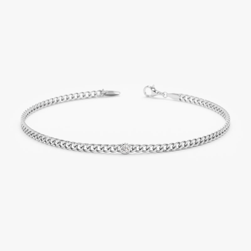White Gold Bezel Diamond Cuban Chain Bracelet