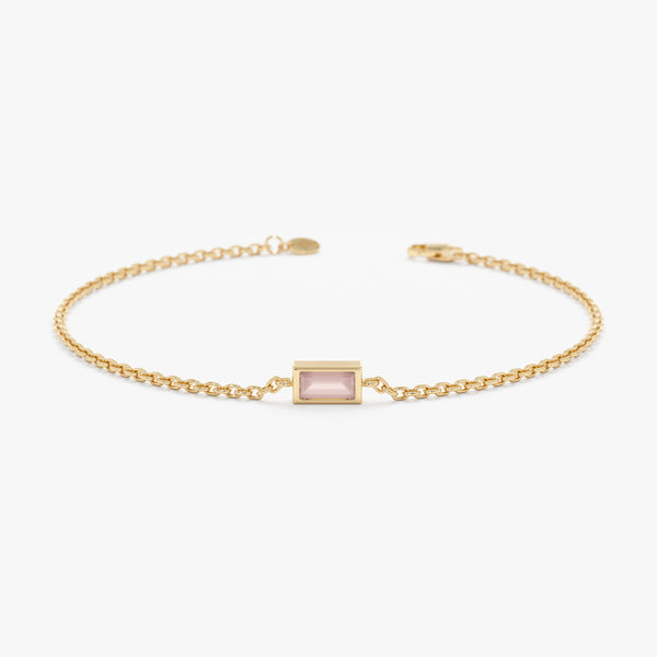 yellow gold rose quartz cable chain bracelet