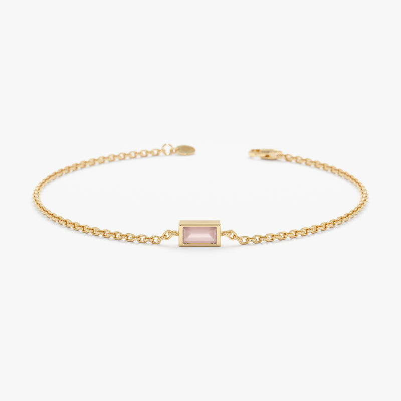 yellow gold rose quartz cable chain bracelet