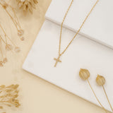 solid gold Beaded Cross Necklace