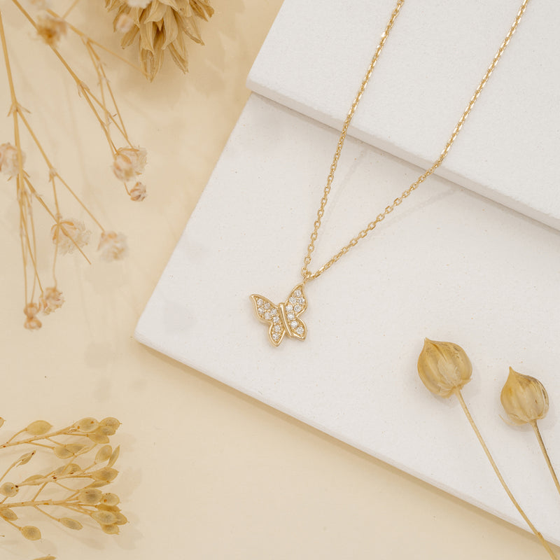Handmade gold butterfly necklace