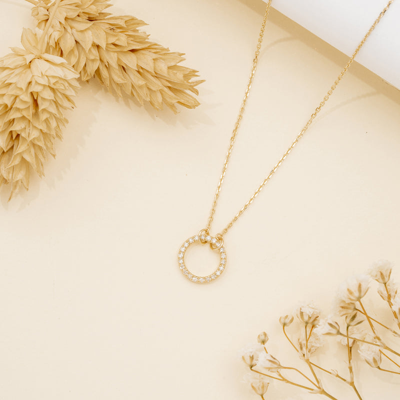 Solid Gold Diamond Circle Pendant