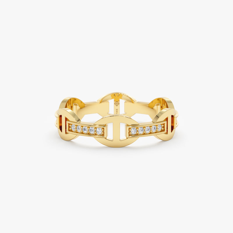 Solid Gold Diamond Chain Link Ring