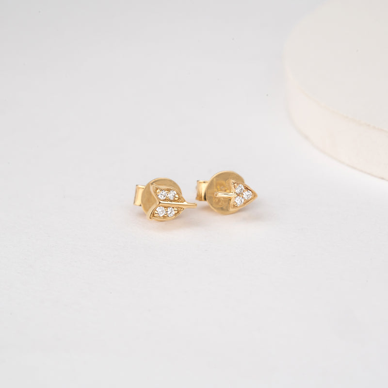 2 Pieces of Diamond and Gold Broken Arrow Earring Studs