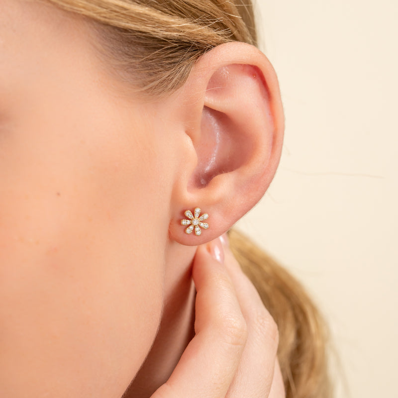 Handmade Solid Gold Flower Stud Earrings for Her