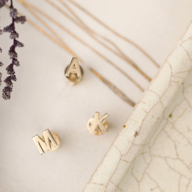 Handmade Gold Personalized Earrings in letter shape