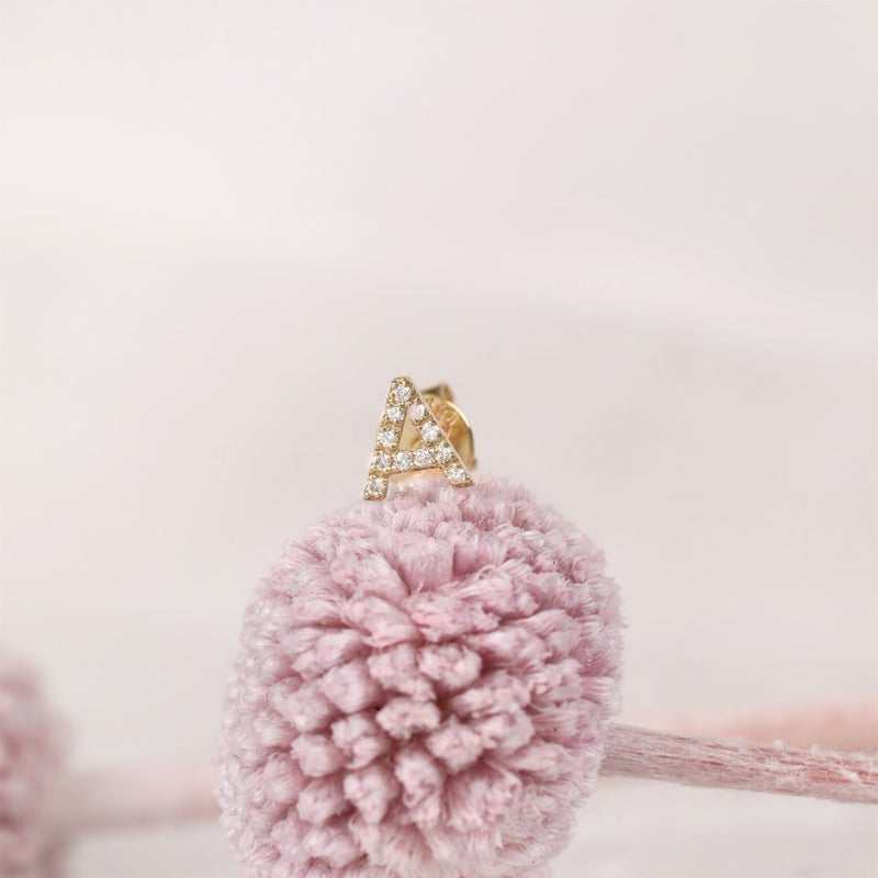 dainty Diamond Initial Stud Earrings in solid gold