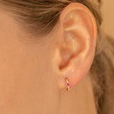 Minimalist Handmade Ruby Huggies for her in solid 14k gold