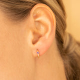 Simplistic Amethyst Huggie hoop for her in solid 14k gold