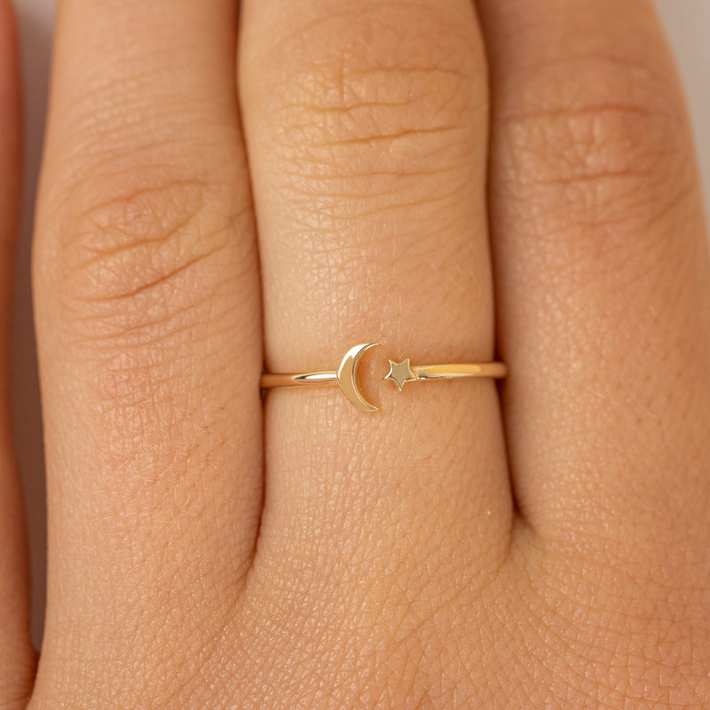 Plain Gold Crescent and Star Ring