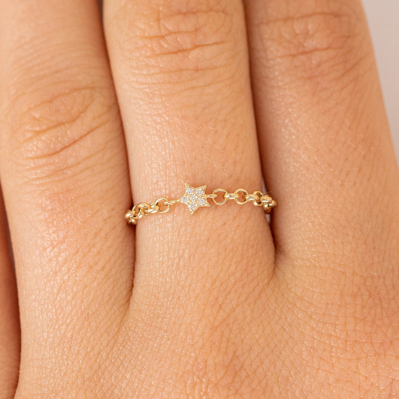 Solid Gold Diamond Star Ring