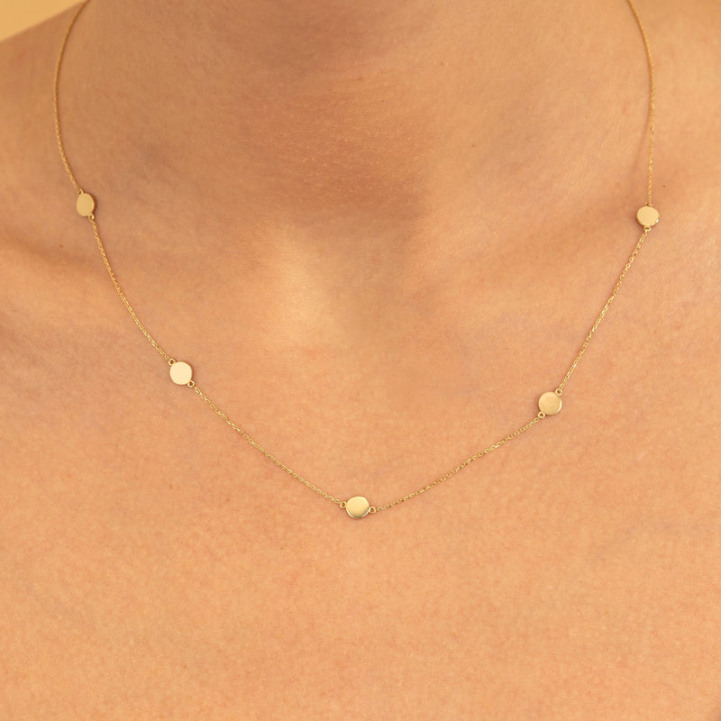 Layering solid gold Coin Disc station Necklace