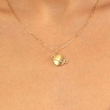 natural Diamond lined Saturn charm with paperclip chain