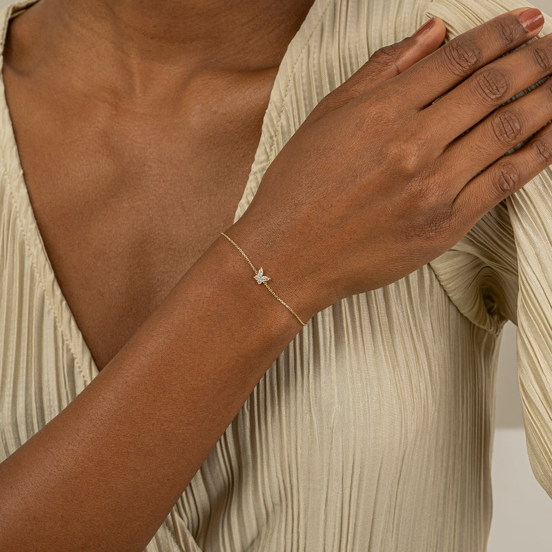 Cable Chain Gold and Diamond Butterfly Bracelet