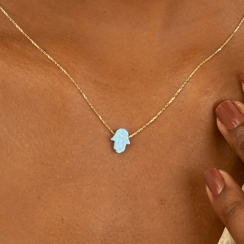 cute opal hamsa necklace