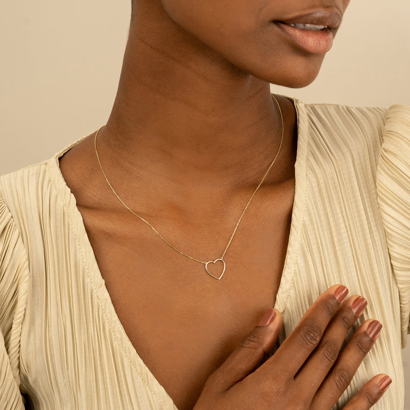 Solid Gold cut out Heart necklace for her 