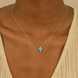 blue opal cross pendant necklace