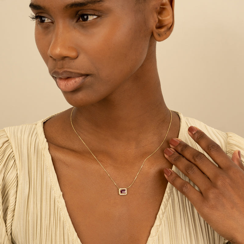 Emerald Cut Diamond and Ruby Necklace - SARAH ELISE