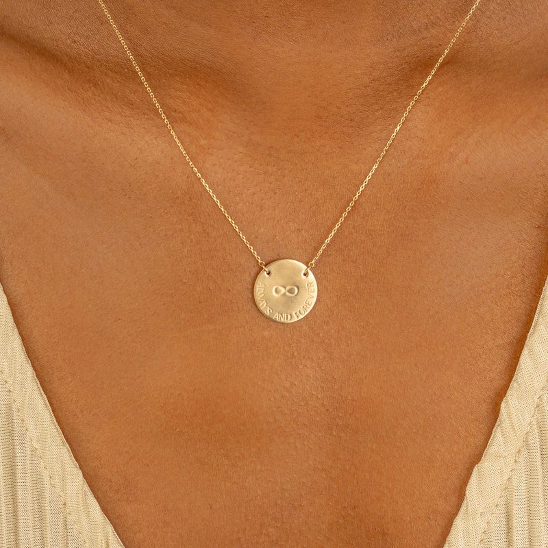Engraved Solid Gold disc Pendant necklace