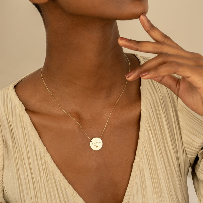 solid gold Engravable Plate Charm necklace