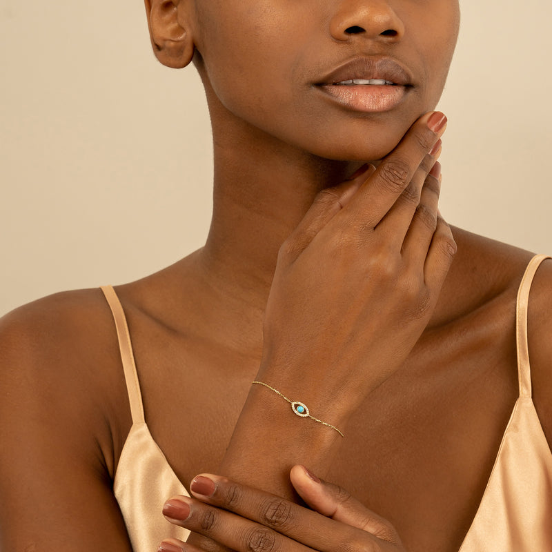 Minimalist Turquoise Diamond Evil Eye Bracelet