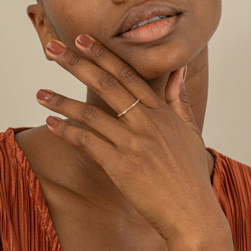 Petite Solid Gold Diamond Thin Ring
