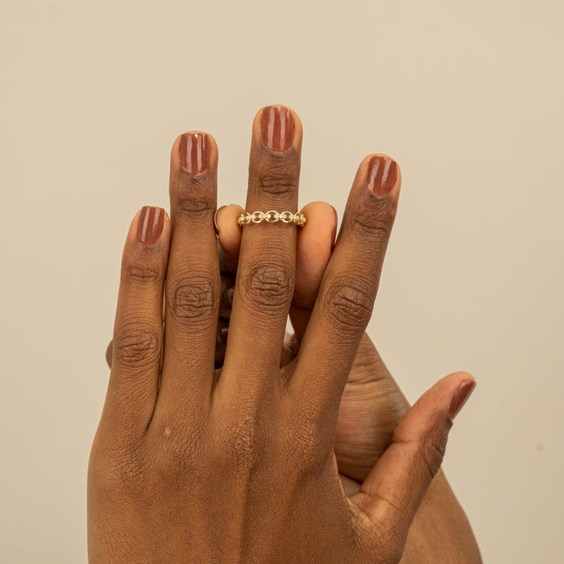 Natural Diamond Solid Gold Linked Chain Ring