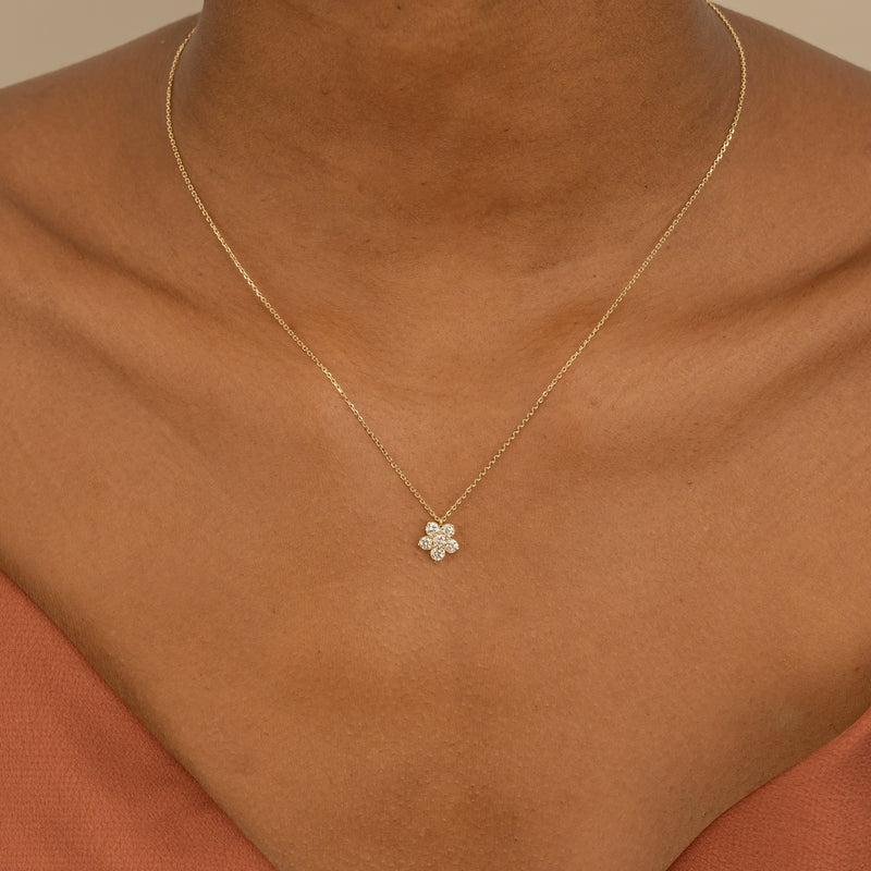 dainty Natural Diamond Flower pendant Necklace