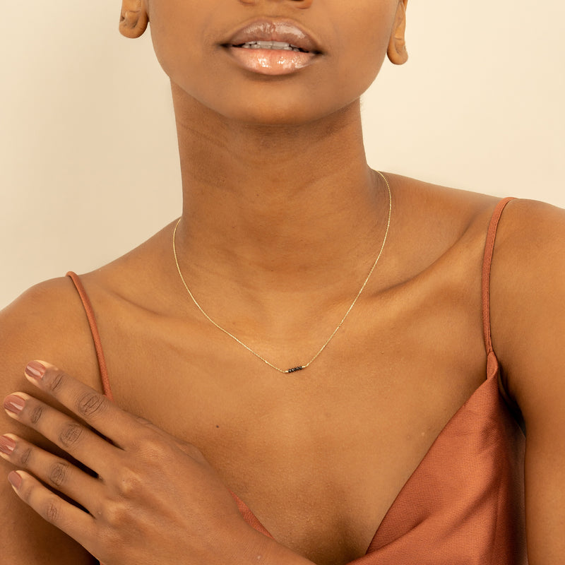 dainty Black Diamond bar Necklace in solid gold